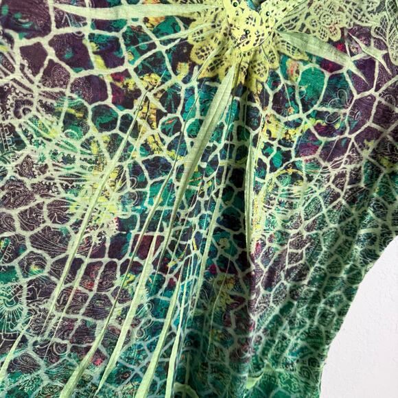 One World Green Print Ruffled Beaded V-Neck Sleeveless Top Whispering Womens 2X - Picture 4 of 7